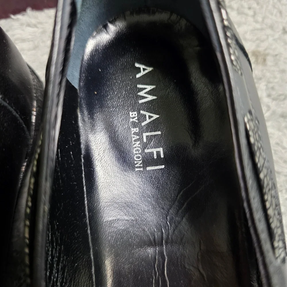 NEW Amalfi Rangoni Emanuela Black Italian‎ Leather Loafers Bow Detail 10M